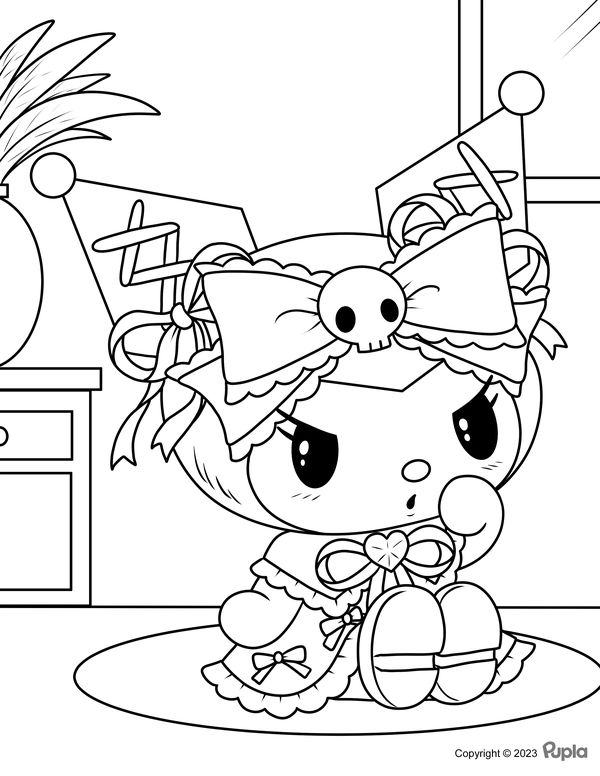 Kuromi Sitting at Home Coloring Page Homies Coloring Pages, Kuromi Trace Drawing, Kuromi Sitting Down, Sanrio Coloring Pages Printable Kuromi, Kuromi Coloring Sheet, Hello Kitty Coloring Pages Printable Kuromi, Printable Coloring Pages Sanrio, Sanrio Coloring Pages Kuromi, Kuromi Christmas Coloring Pages