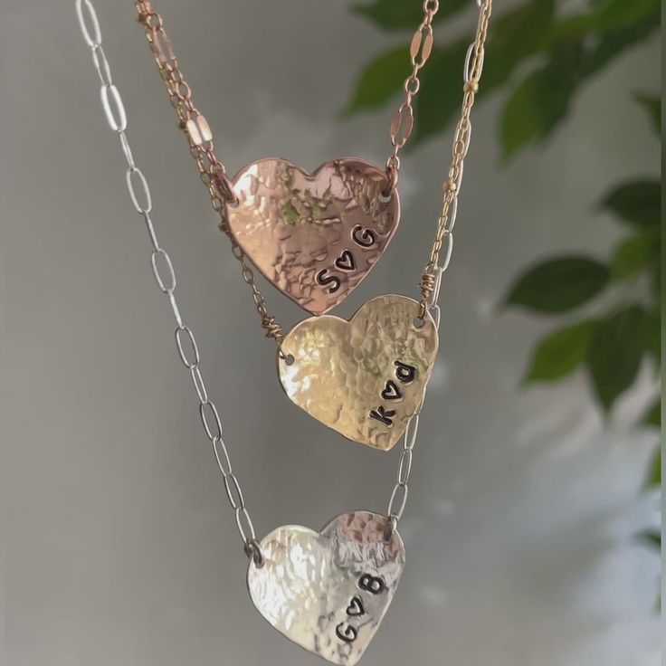 Hammered Personalized Heart Necklace Puffy Heart Charms, Diamond Initial Necklace, Hand Necklace, Rose Gold Chain, Puffy Heart, Black Heart, Crystal Heart, Personalized Necklace, Heart Charm Bracelet