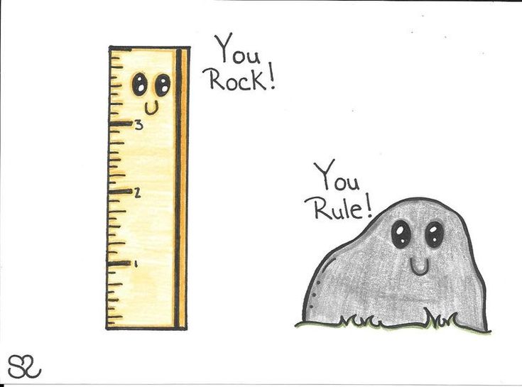 a child's drawing of a ruler and a rock