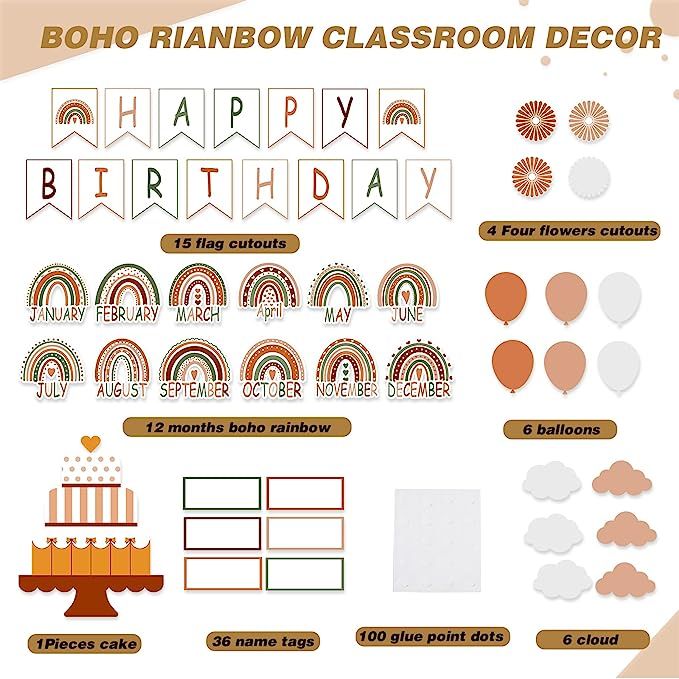 a birthday party decoration kit with rainbows and clouds