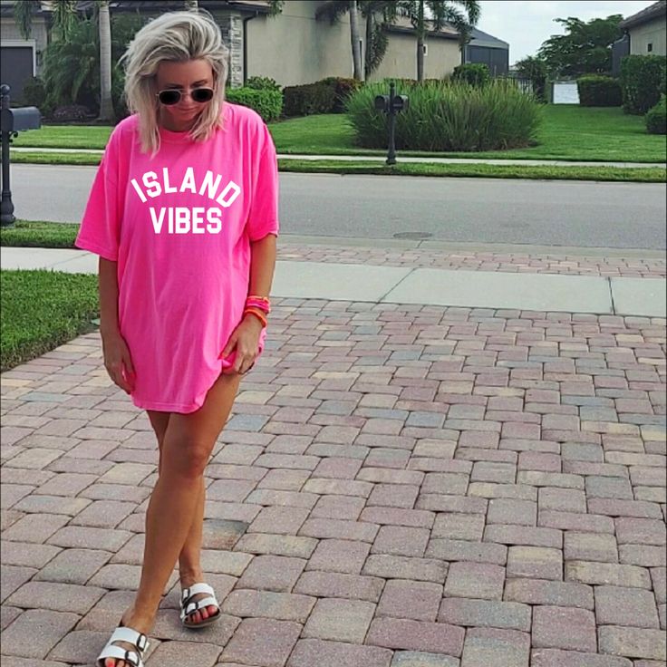 Island Vibes Tee – Vitamin Sea Boutique LLC Vitamin Sea, Neon Coral, Island Vibes, Pink Neon, Accessories Bags Purses, Beauty Collection, Beach Jewelry, Oversized Tee, Bright Blue