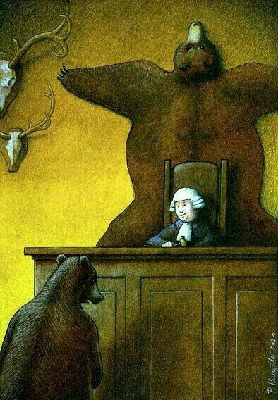 a drawing of a bear and a woman sitting in a chair