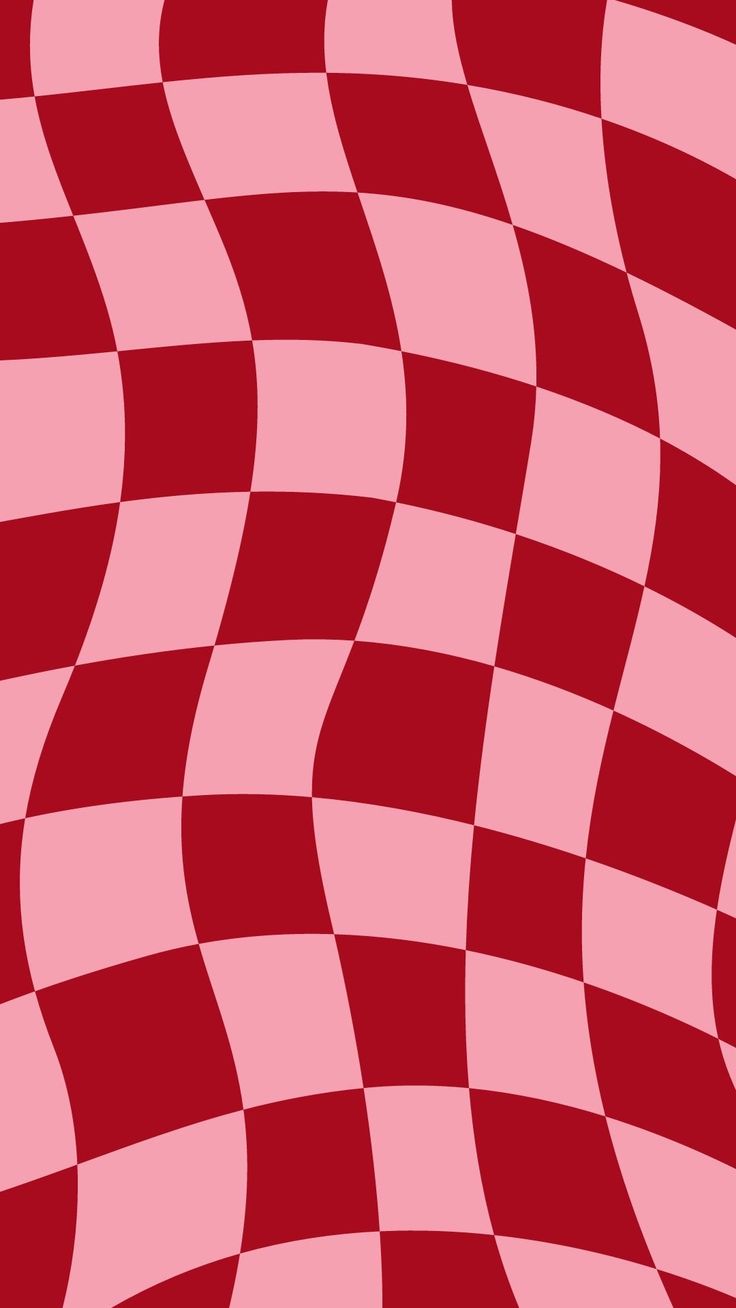 an abstract red and pink checkerboard background with wavy lines in the center,