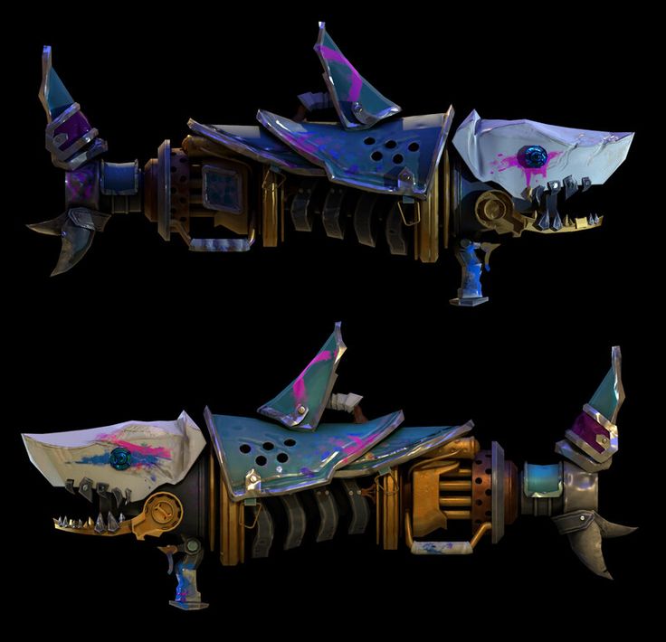 two different views of an alien ship with shark fins on it's side and the front