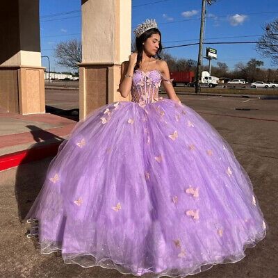 Butterfly Quince Dress Purple, Purple Surprise Dance Outfit, Purple Quince Dress, Vestido Color Lila, Lavender Quinceanera Dresses, Purple Ball Gown, Quince Dresses Purple, Xv Dresses, Purple Quince