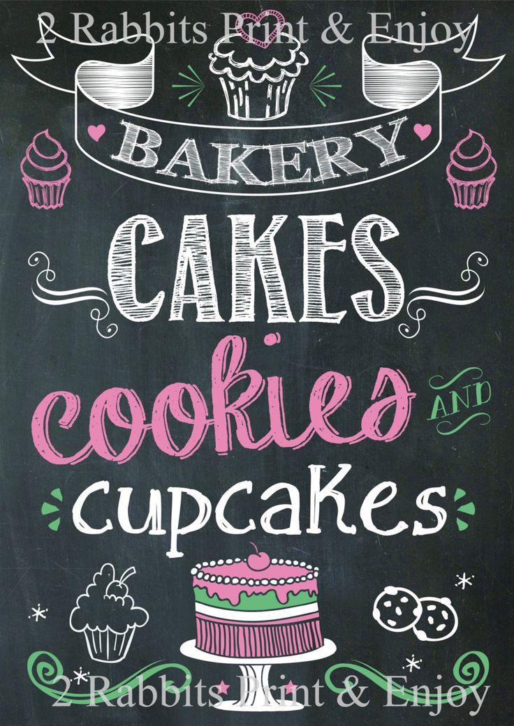 a chalkboard sign that says bakery cakes, cookies and cupcakes