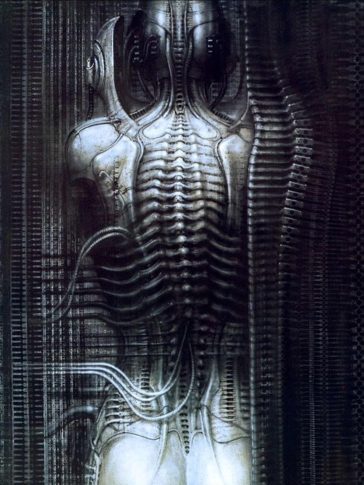 an alien like creature standing in the middle of a room with many lines on it