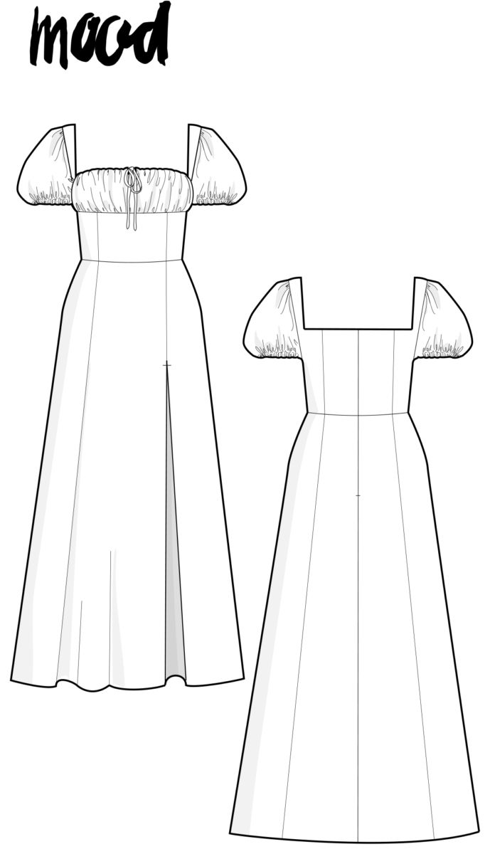 the front and back views of a dress