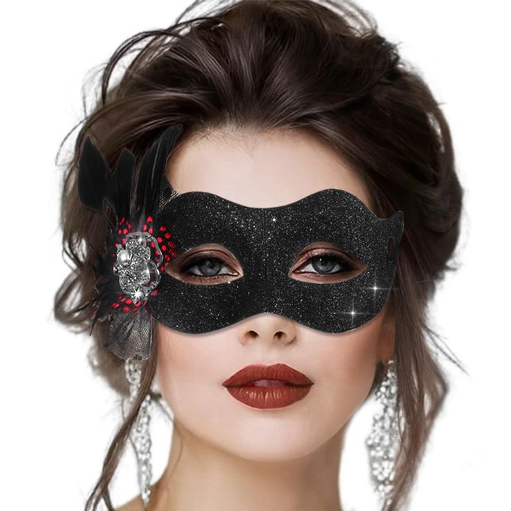 PRICES MAY VARY. Black glitter mask is made of high quality feather,alloy and plastic,it can perfectly adapt to the face,durable and not easy to break Costume prom masque Mask has approch 23*17cm in length and width,it is worn with a elastic band,which can be adjusted freely，suitable for women and girls Halloween mask can be matched with your any pants,dress and so on, perfect for halloween,Masquerade Ball,costume cosplay party,theatre production or other special occasions,you will get more comp Halloween Masquerade Ball, Masquerade Ball Costume, Glitter Mask, Black Masquerade, Black Masquerade Mask, Mardi Gras Masks, Ball Costume, Mask Venetian, Theatre Production