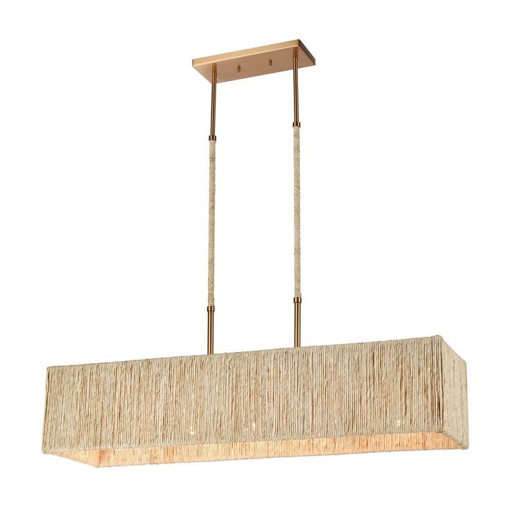 a rectangular chandelier with two lights hanging from it's sides and an area rug on the bottom