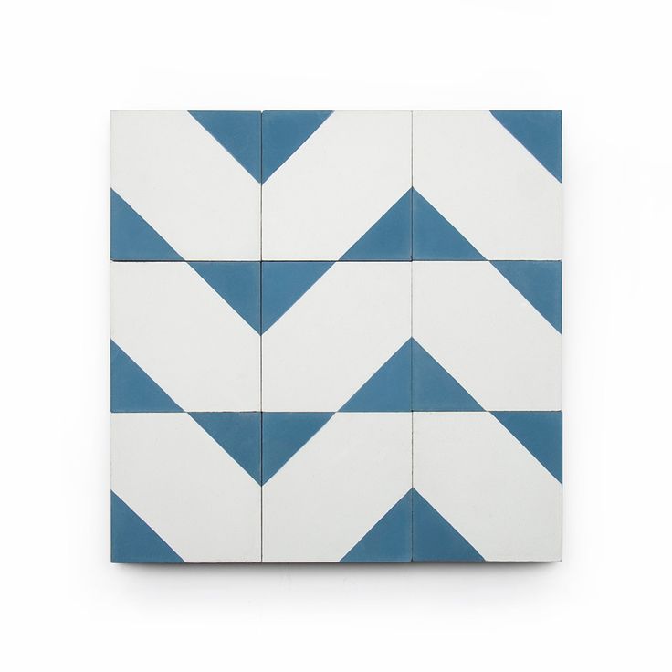 a blue and white tile pattern with diagonals in the middle, on a white background