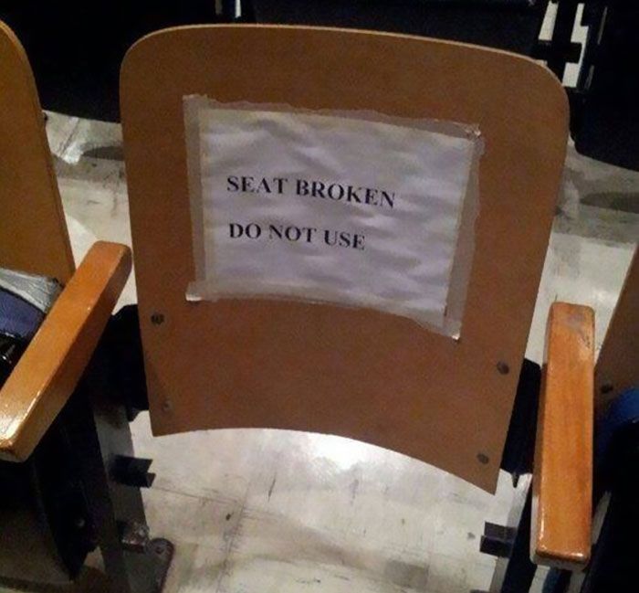 a chair with a sign on it that says, thanks for the warning i never would have