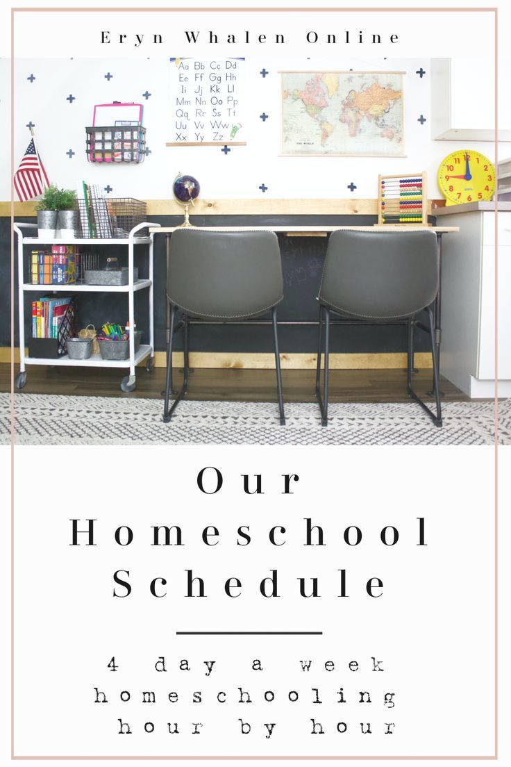 two chairs sitting in front of a desk with the words our homeschool schedule on it