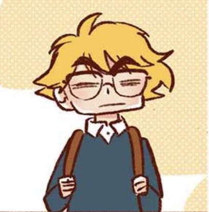 a drawing of a person with glasses and a backpack