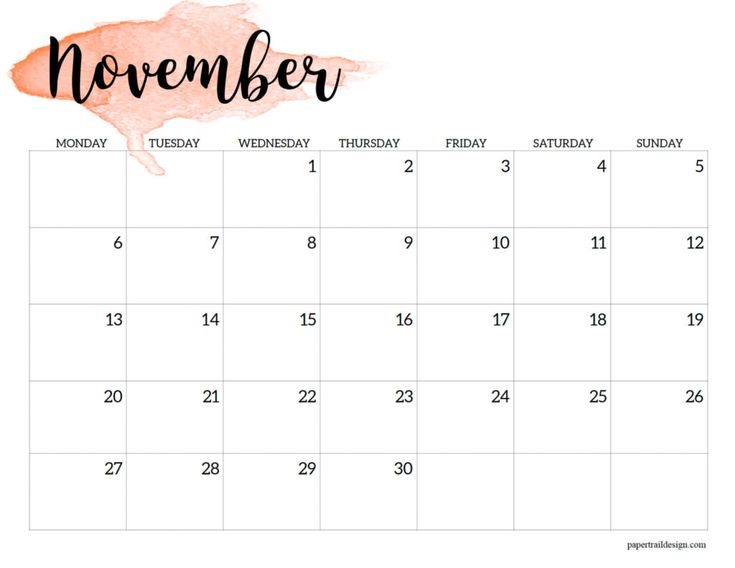 the november calendar with watercolor paint on it