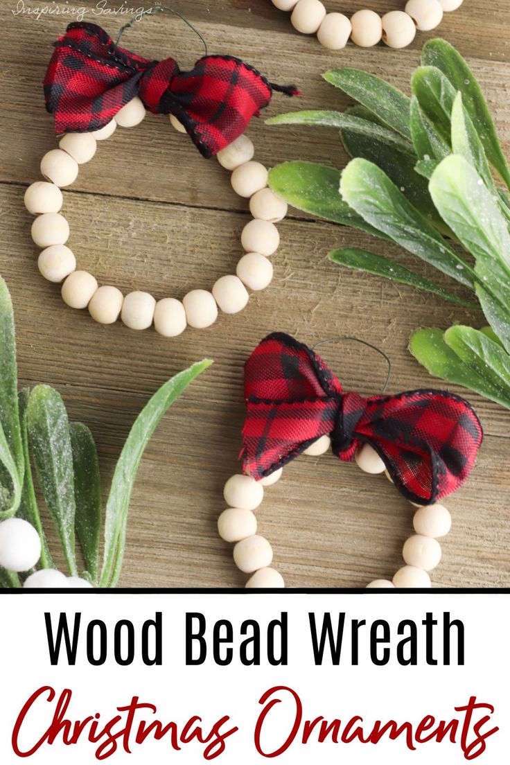 wood bead wreath christmas ornaments with text overlay