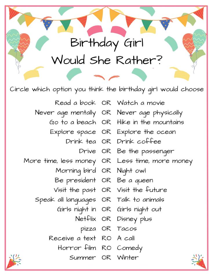 the birthday girl would she rather have? poem for kids to use in their speech