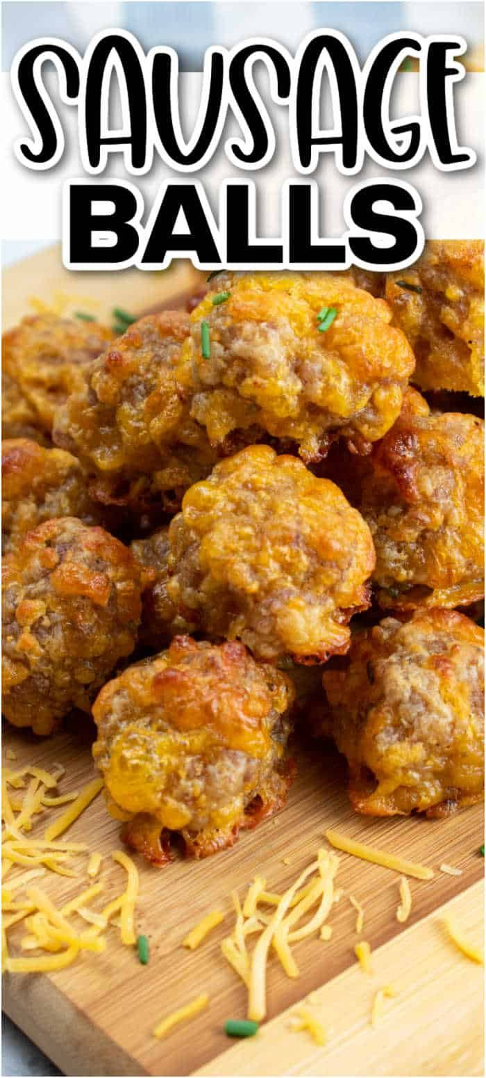 sausage balls on a cutting board with cheese