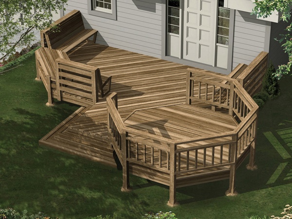 an artist's rendering of a deck and patio