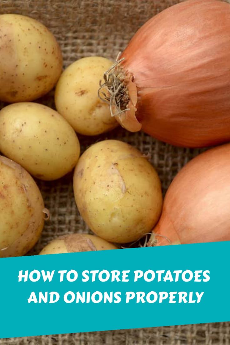 potatoes and onions are piled on top of each other with the words how to store potatoes and onions properly