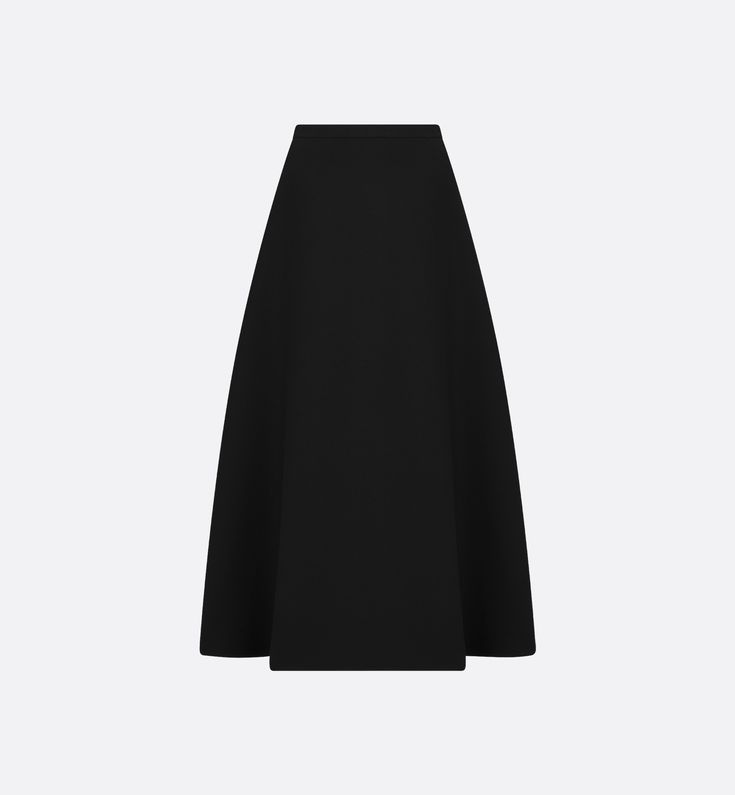 The mid-length skirt honors House codes of sophistication. Crafted in lightweight black wool and silk, it features a flared silhouette with side pockets. The skirt may be paired with the matching jacket to complete the look.. 34 Denim Swimsuit, Crepe Skirt, Stole Scarf, Christian Dior Couture, Dior Couture, Mid Length Skirts, Tshirt Skirt, Knitwear Tops, Shirt Skirt