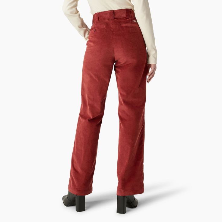 Corduroy pants are the very thing your closet is missing. Soft and sturdy with just a bit of stretch, Dickies Women's Halleyville Corduroy Pants offer a wide leg fit and were made for easy-wearing style. If you really want to complete the puzzle, pair them with their better half, Dickies Women's Oversized Corduroy Button Down Shirt for a uniform everyone is sure to remember. High rise; Wide leg Hook & bar closure Contour waistband Dual front slash pockets; Rear welt pockets with woven logo label Winter Corduroy Full Length Bottoms, Winter Full-length Corduroy Bottoms, Winter Straight Leg Corduroy Pants, Winter Wide Leg Corduroy Bottoms, Red Straight Leg Corduroy Bottoms, Red Corduroy Bottoms For Fall, Relaxed Fit Corduroy Wide Leg Pants For Fall, Fall Corduroy High-waisted Pants, Fall Corduroy Straight Pants