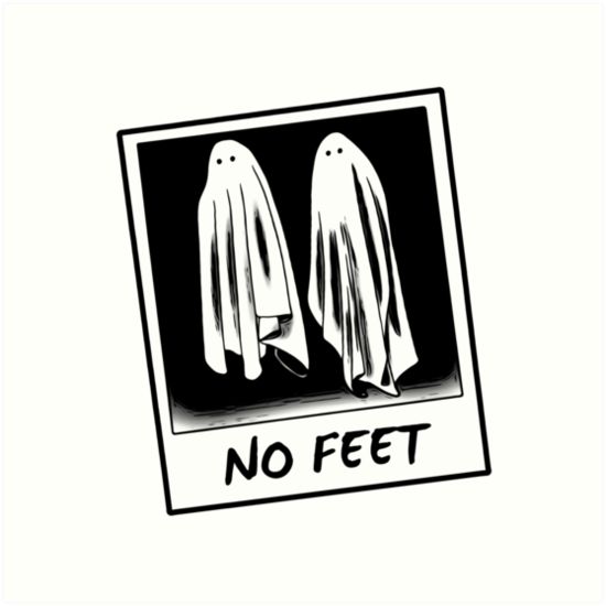 two ghost - like figures with the words no feet in black and white, against a dark background