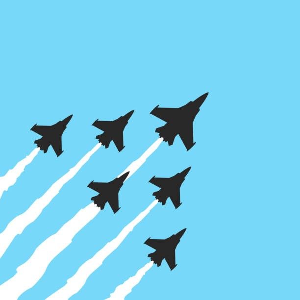 six fighter jets are flying through the sky