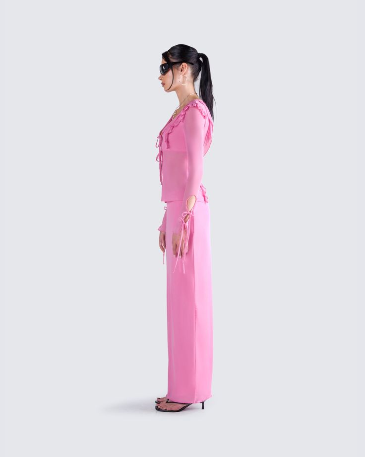 All pink - just like we like it 😏 Featuring a pink long-sleeve top, paired with a maxi skirt - this two-piece matching set is serving attitude, in the sweetest way possible 💕 Spring Two-piece Long Maxi Skirt, Chic Pink Long Sleeve Sets, Elegant Pink Maxi Skirt For Evening, Pink Long Sleeve Sets For Day Out, Feminine Maxi Skirt For Summer Evenings, Elegant Spring Maxi Sets, Spring Night Out Long Sleeve Sets, Feminine Pink Long Sleeve Maxi Dress, Pink Two-piece Set For Day Out