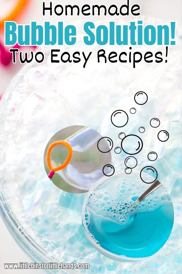 the homemade bubble solution is in a bowl with bubbles