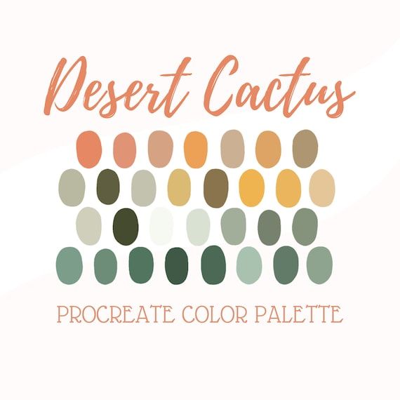 the desert cactus logo is shown in orange, green and brown colors with words that read procreate color palette