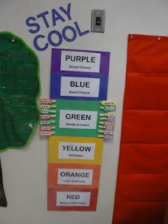 a bulletin board that says, stay cool purple blue green yellow orange and red