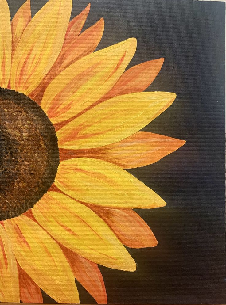 a painting of a yellow sunflower on a black background