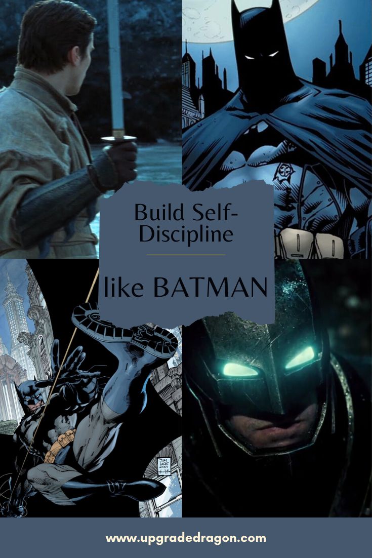 the batman movie is being shown in this collage with text that reads, build self - disciptive like batman