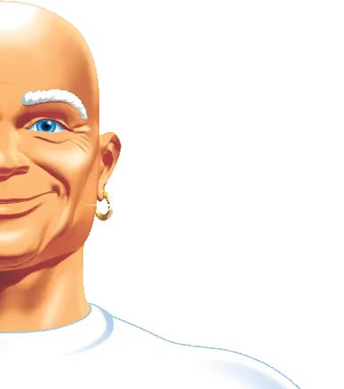 an animated image of a bald man with blue eyes and piercings on his head