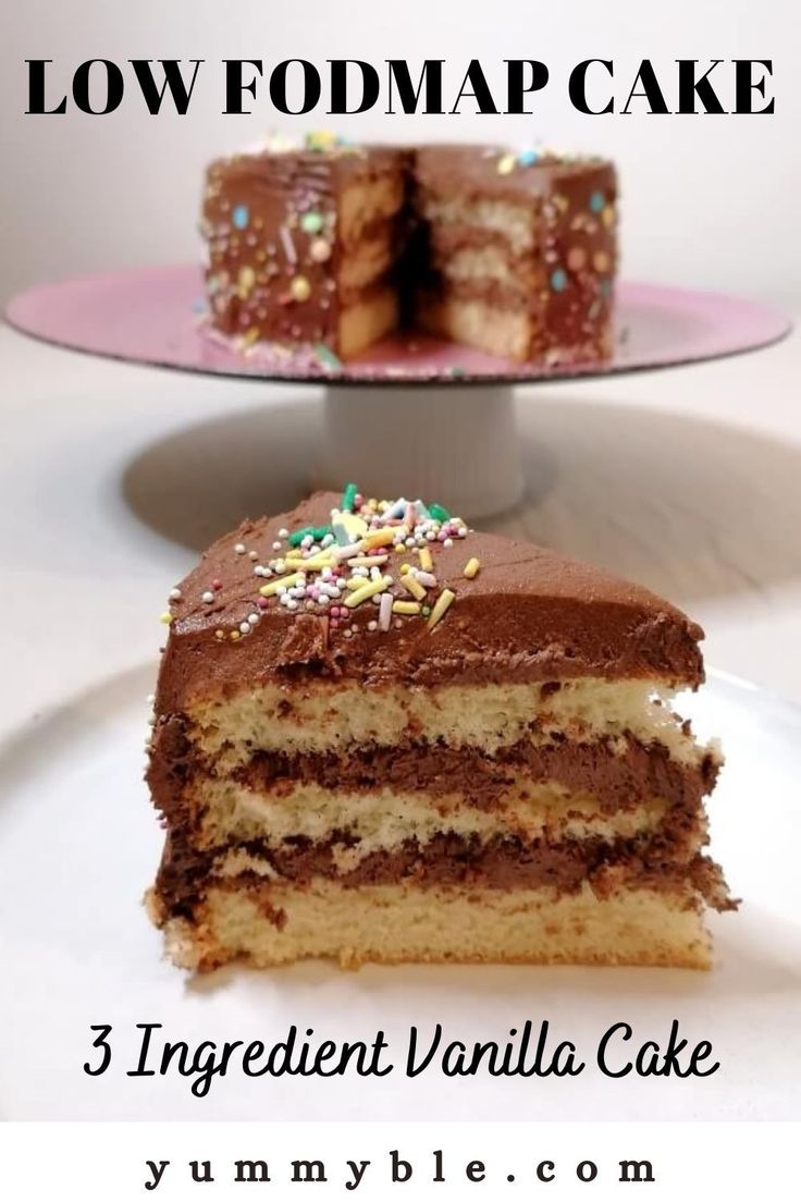 three layers of cake on a plate with the words low fodmap cake