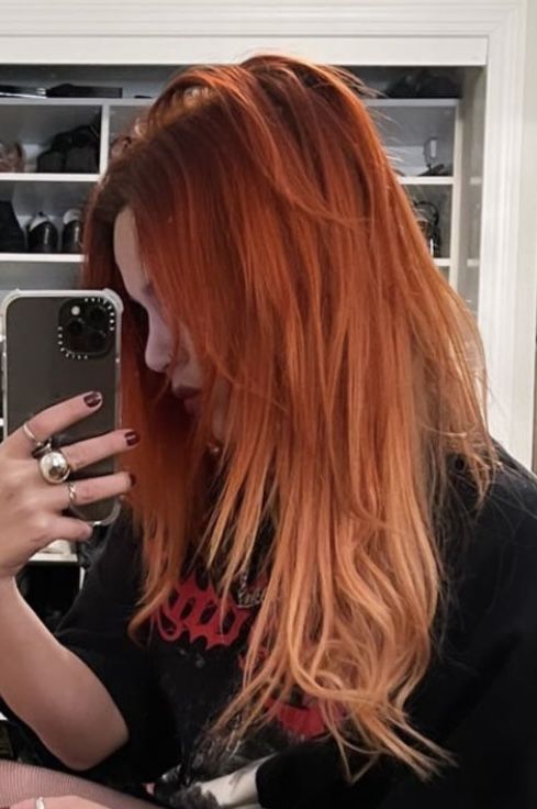 Red And Black Layered Hair, Black And Ginger Hair Ombre, Ombre Hair Orange, Orange Hair Dark Roots, Brown To Orange Hair, Red Orange Ombre Hair, Orange Hair Ombre, Hair Dye Orange, Brown And Orange Hair