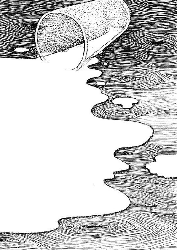 a drawing of a bottle floating in the water