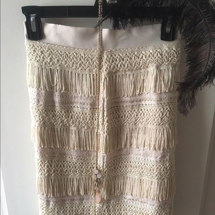 Off White, 20's Style, Fringe Skirt! New With Tags From Francesca's! Super Cute And Easy To Dress Up For A Night Out, Or Dress Up For An Office Meeting! Comfy And Cute. Please Feel Free To Make Offers! Elegant Summer Skirt With Tassels, White Bohemian Bottoms With Fringe, Bohemian White Bottoms With Fringe, Chic White Skirt With Fringe, Bohemian Cream Lined Skirt Bottoms, Spring White Skirt With Tassels, White Tassel Skirt For Spring, Bohemian Pencil Skirt For Summer, White Bottoms With Tassels For Spring