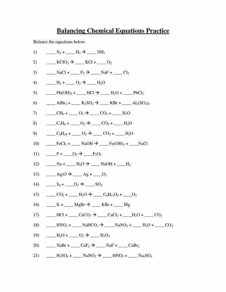 balancing chemical equations practice worksheet with answers for balancing chemical notations in english