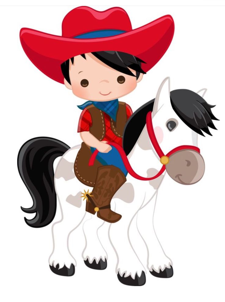 a little boy riding on the back of a white horse wearing a red cowboy hat