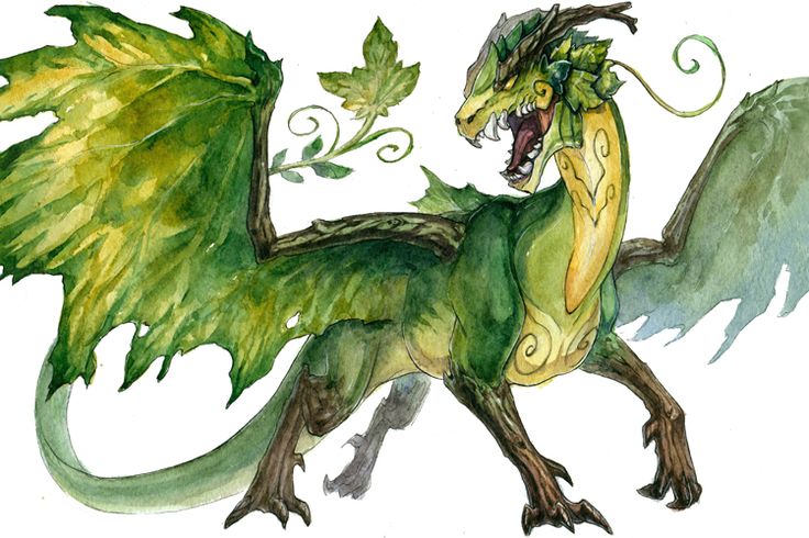 a watercolor drawing of a green dragon