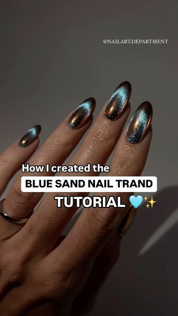 Siri | NAIL ARTIST & MENTOR | Siranush Ambartsumian on Instagram: "I know you’ve been waiting for a TUTORIAL! 🤩🥳

Blue sand nails have become the nail trend of September! 😃 We’ve recreated this design so many times that our clients will recognize each other if they meet, even if they don’t know each other 😆 
I’m excited to share how I created them! 🩵✨

Follow this easy step-by-step guide and enjoy the most mesmerizing nail art 🥹🫶
All products are from Nailspiracy @nailspiracy.shop 🙌

1️⃣ Gel Colour ONYX
2️⃣ Cat Eye ICY 1
3️⃣ Top for Chrome SECRET
4️⃣ Gloss Top GLAZE
5️⃣ Chrome Powder LUNA 3

#nailspiracy #nailartdepartment #nailtutorials #chromenails #bluesandnails #gelnails #russianmanicure #structuredmanicure #gelmanicure #cateyenails #nailtrends" Nail Art Designs Cat Eye, Dark Blue Chrome Nails Designs, Light Cat Eye Nails, Blue Cat Eye French Nails, Light Blue Cateye Nails, Cat Eye Short Nails, Light Blue Cat Eye Nails, Blue Cateye Nails, Dark Blue Cat Eye Nails