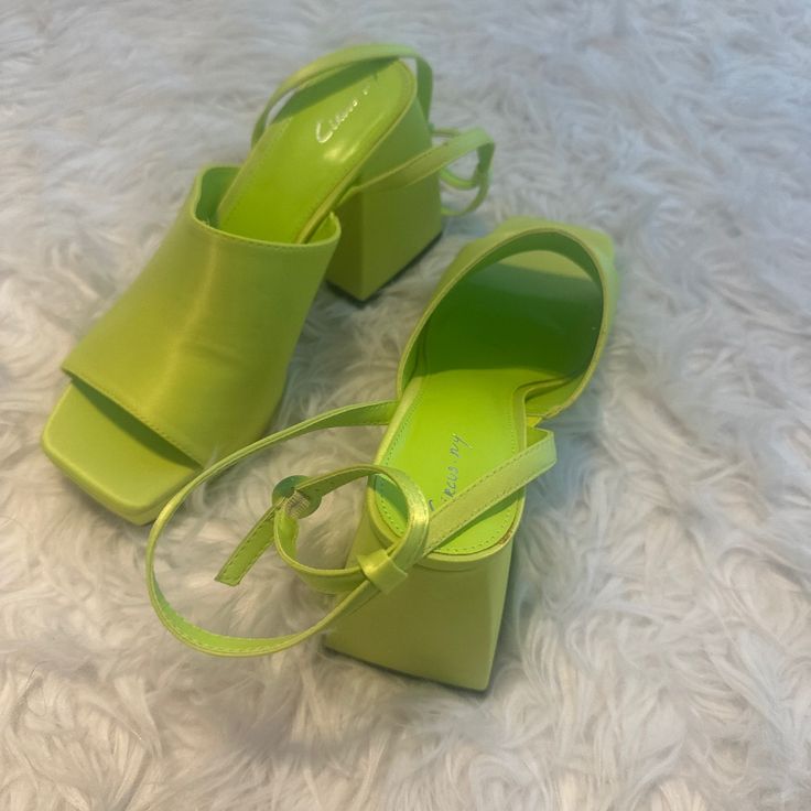 Circus By Sam Edelman Highlighter Green Sandals- Never Worn No Box Green Sandals With Heel Loop And Block Heel, Green Block Heel Sandals With Heel Loop, Spring Green Sandals With Heel Loop, Lime Green Open Toe Party Heels, Lime Green Open Toe Heels For Party, Green Sandals With Removable Insole, Green Sandals With Heel Loop And Round Toe, Green High Heel Sandals For Summer, Summer Green High Heel Sandals