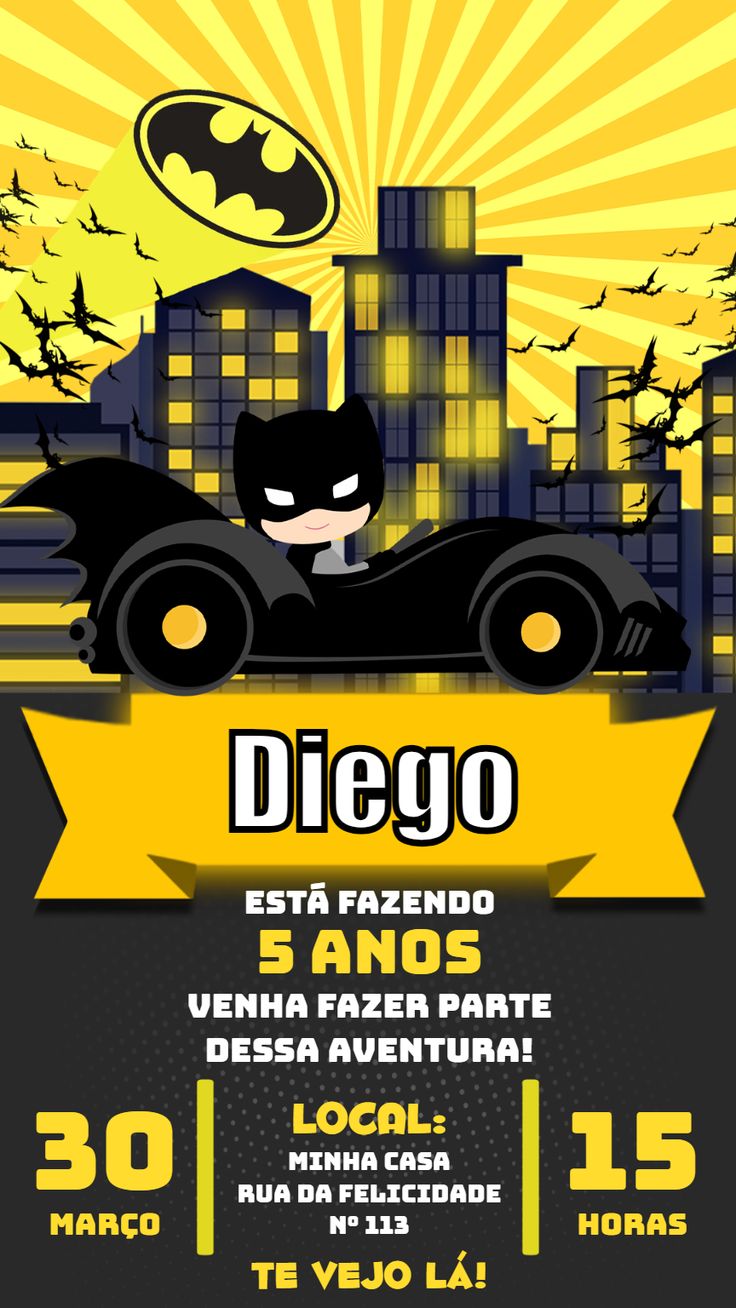 a batman birthday party flyer with an image of the batmobile