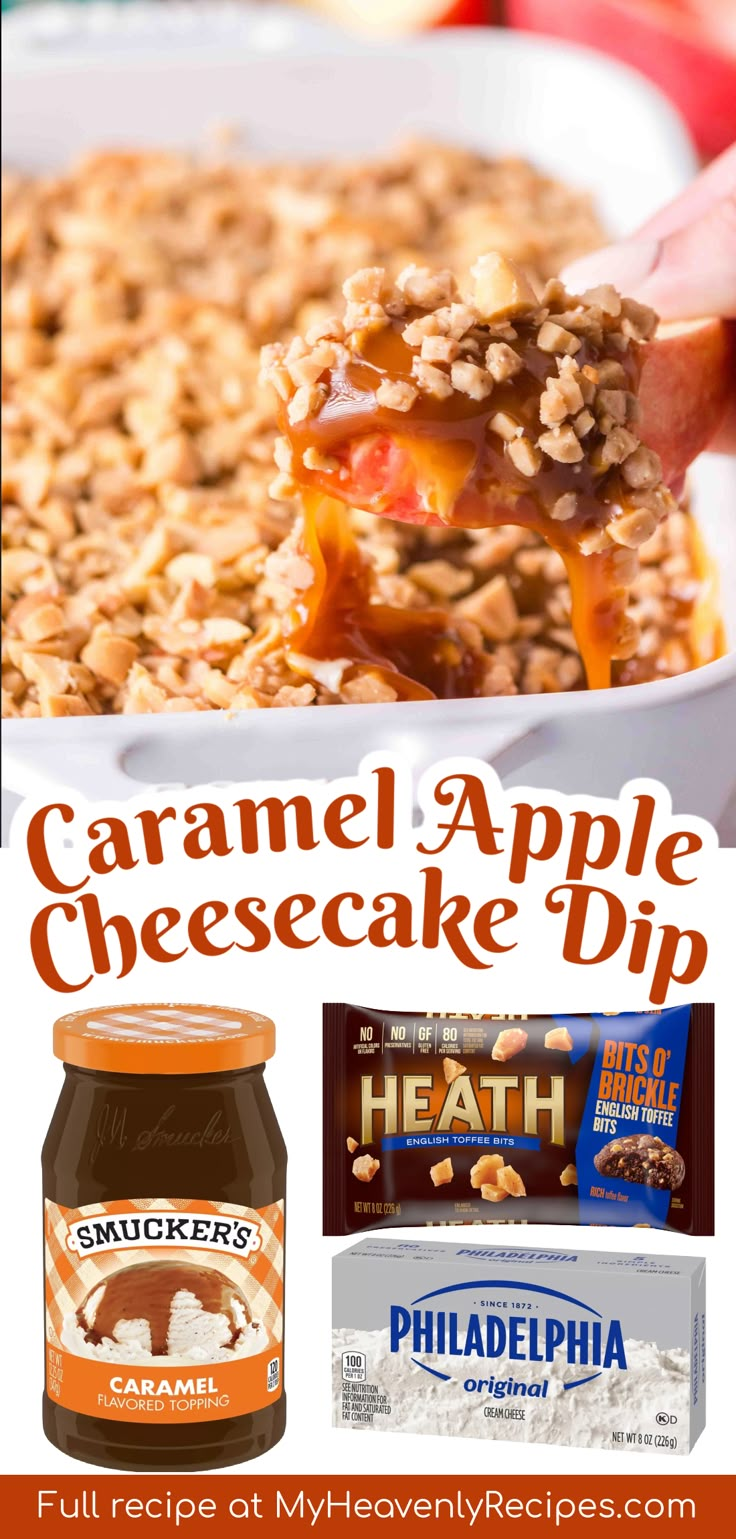 caramel apple cheesecake dip recipe with text overlay