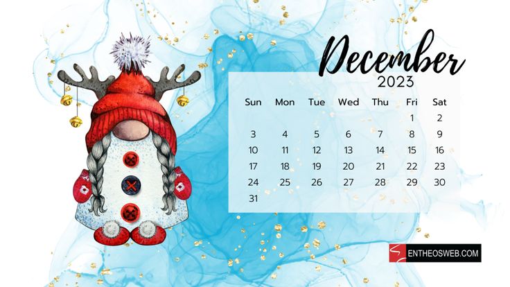 a calendar with an image of a snowman wearing a red hat and reindeer antlers