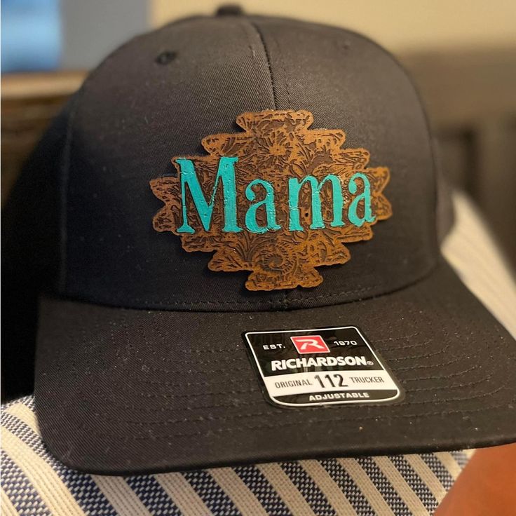 Richardson Leather Patch Mama Hat With Aztec Real Leather Patch. New Never Worn. Hat Patches Ideas, Hat Patches Design, Richardson Hats, Mobile Boutique, Laser Engraved Ideas, Cactus Design, Hat Patches, Leather Hats, Laser Printer