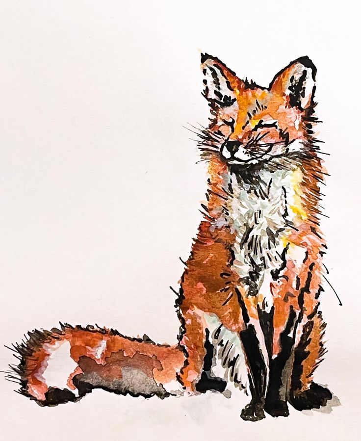 a drawing of a fox sitting on the ground