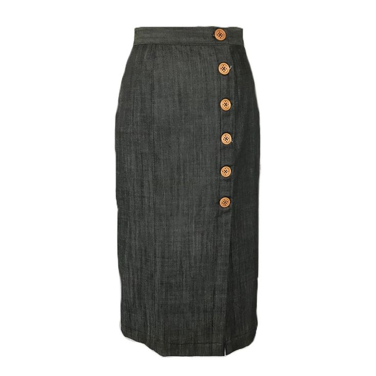 Women's Denim Midi Pencil Skirt - Size 6 Dark Wash Cotton Skirt With Button Zip Fly, High Waist Dark Wash Buttoned Denim Skirt, Dark Wash Cotton Denim Skirt With Button Zip Fly, High Waist Dark Wash Denim Skirt With Buttons, High-waist Dark Wash Skirt With Buttons, High Waist Dark Wash Skirt With Buttons, Dark Wash Button-up Cotton Skirt, Button-up Dark Wash Bottoms For Workwear, Cotton Pencil Skirt With Button Closure